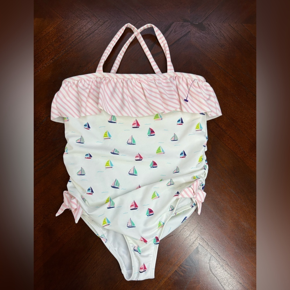NEW Janie and Jack Pink and White One Piece Swimwear size 12
